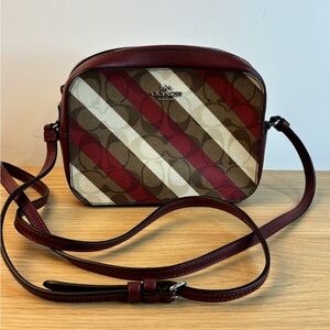 Coach Signature Stripe Mini Camera Crossbody Bag in Red/Brown LIKE NEW!!
